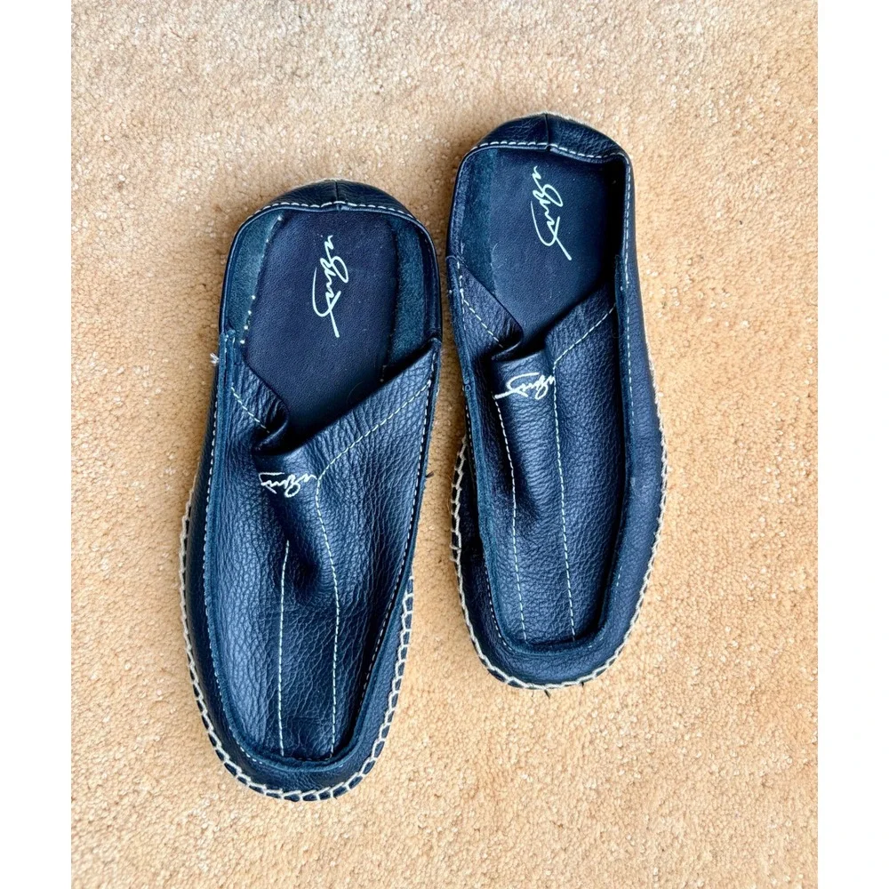 VTG FUBU Black Leather Espadrille Slip On‎ Shoes Mens 6 Women's 8 Retro 90s Y2K